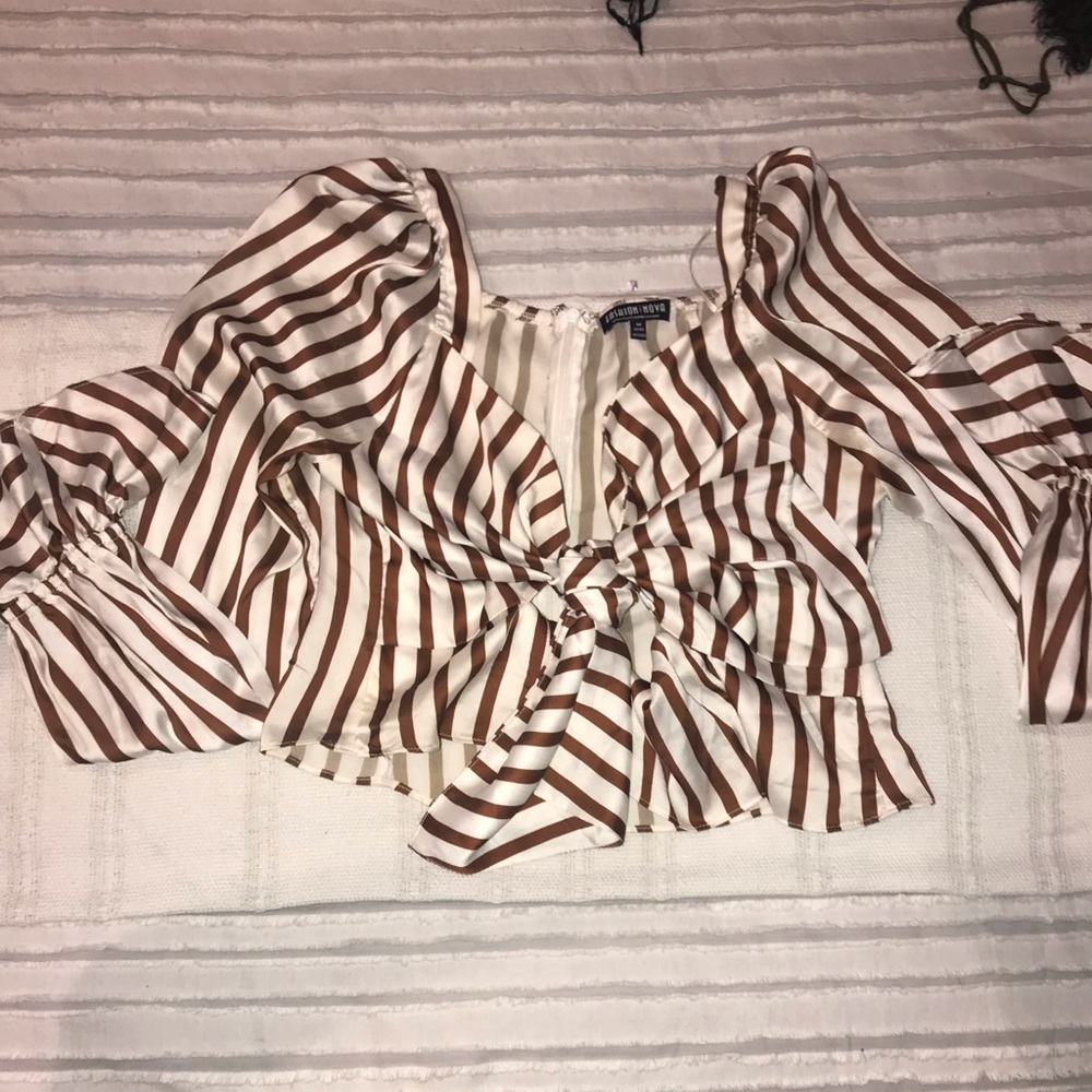 Fashion nova satin tie front striped blouse